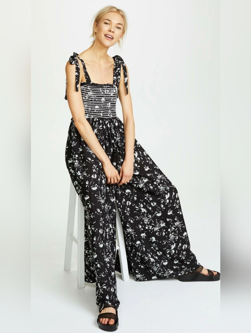 Free People Color My World Jumpsuit Black & Floral